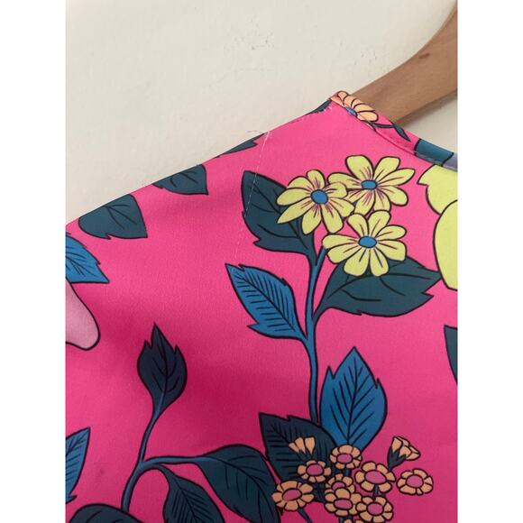 Zara Satin Floral Crop Top XS Flyaway Tie Front Bell Sleeve Pink - Picture 10 of 11